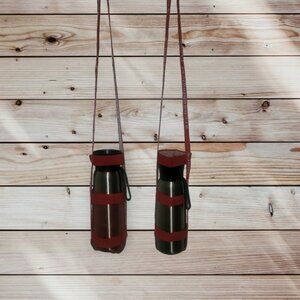 Lot of 2 - Red Water Bottle Holders with Strap - Mesh Water Bottle Bag Carrier